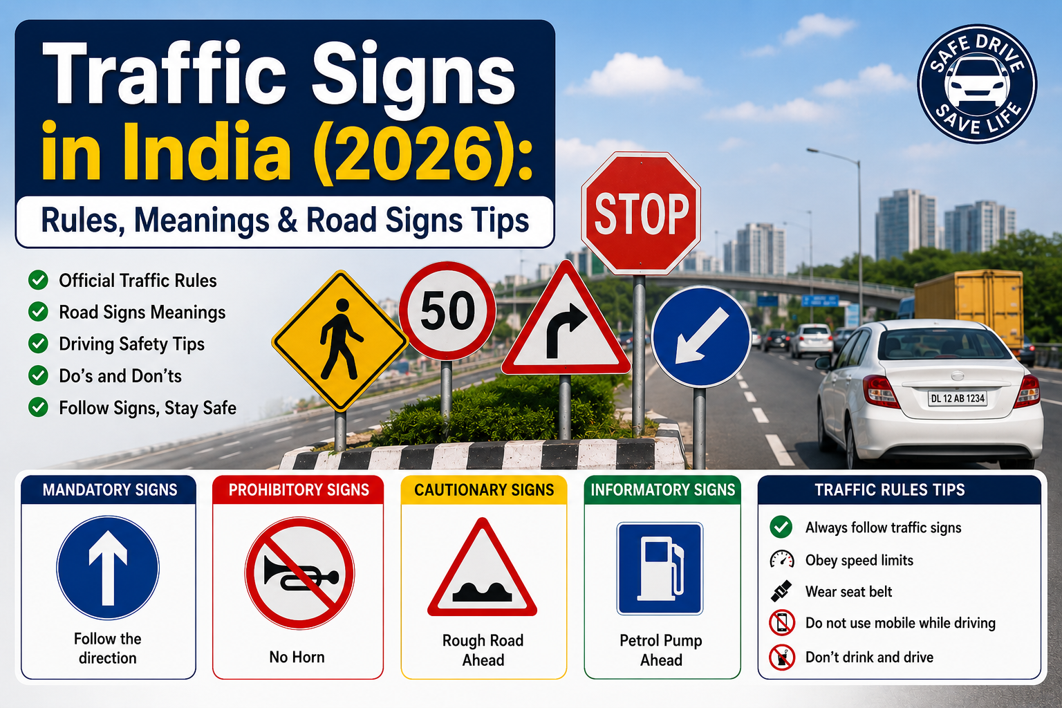 Traffic Signs in India (2026): Rules, Meanings & Road Signs Tips