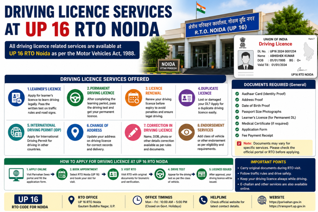 Driving Licence Services at UP 16 RTO Noida