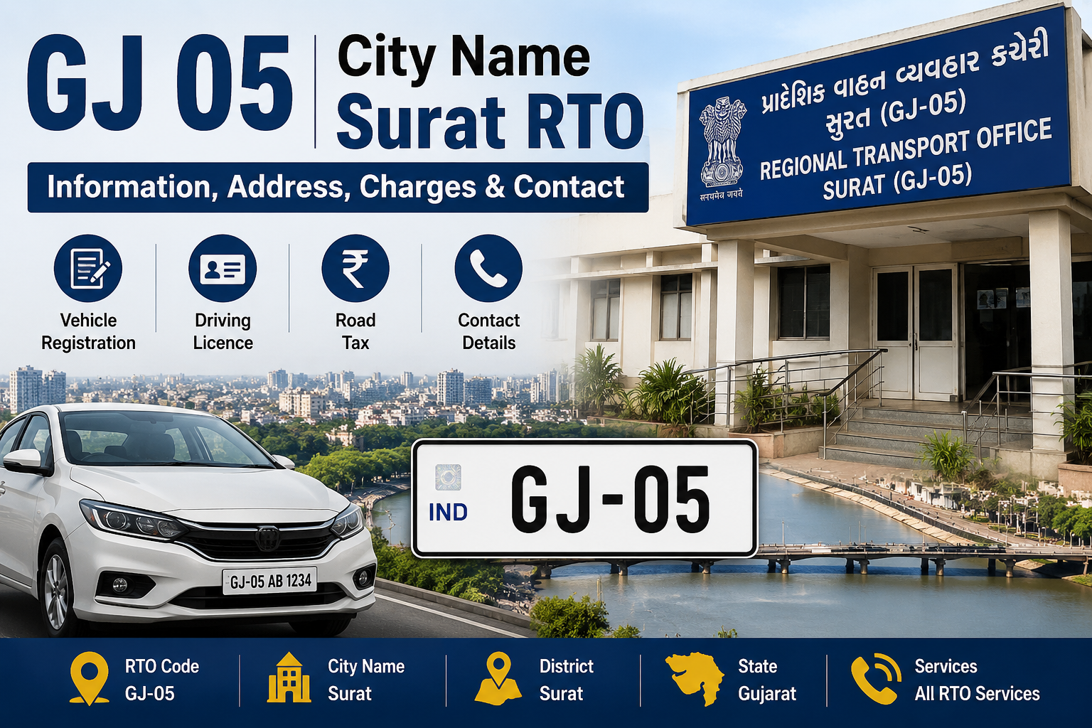 GJ 05 City Name Surat RTO: Information, Address, Charges & Contact