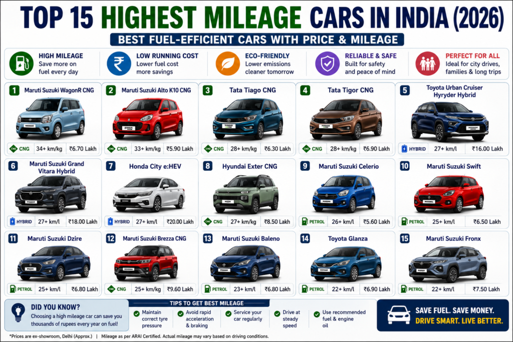 Top 15 Highest Mileage Cars