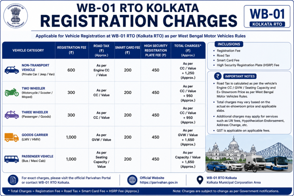 WB-01 RTO Kolkata Registration Charges